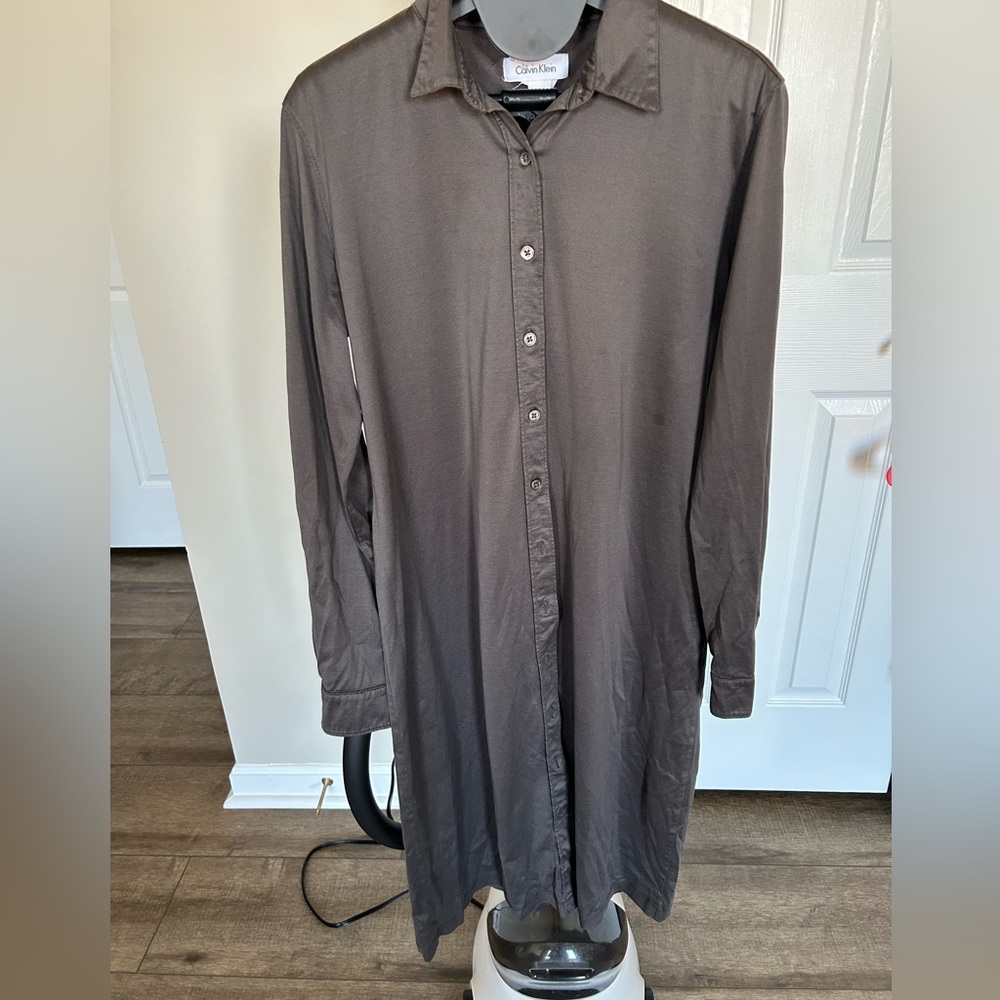 CALVIN KLEIN MODAL GRAY BUTTON DOWN SHIRT DRESS SZ 10